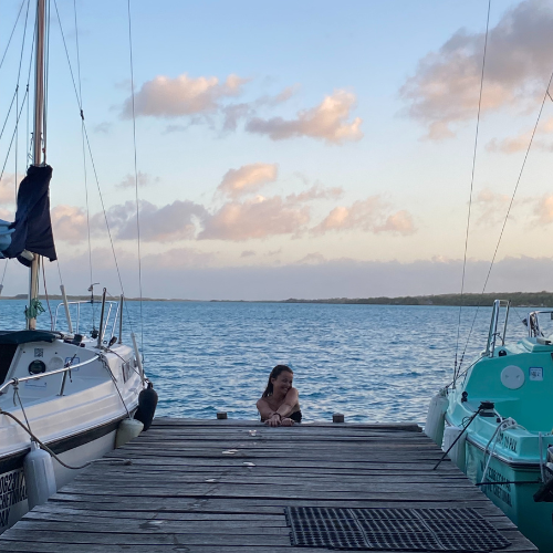 Photo of me between boats in Bacalar